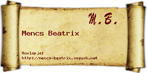 Mencs Beatrix névjegykártya